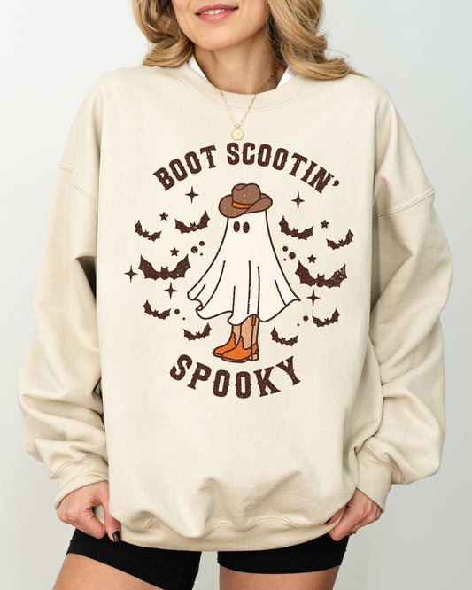 Boot Scootin' Spooky, Ghost, Bat, Skeleton, Funny, Witch, Aesthetic, Meme, Halloween, Spooky, Costume Sweatshirt