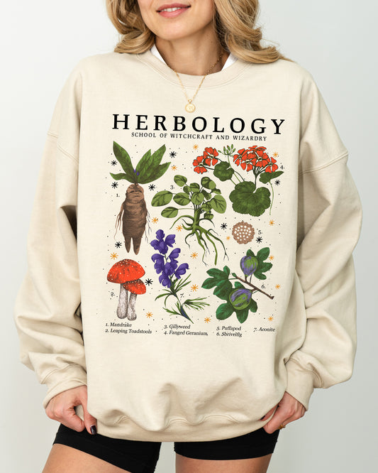 Herbology, Mushroom, Skeleton, Ghost, Funny, Witch, Aesthetic, Meme, Halloween, Spooky, Costume Sweatshirt