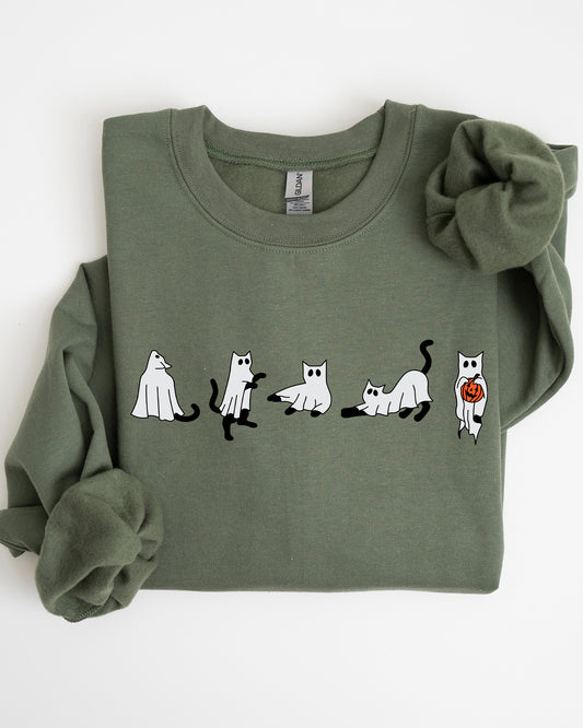 Cat Ghosts, Skeleton, Funny, Witch, Aesthetic, Meme, Halloween, Spooky, Costume Sweatshirt