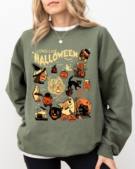 Long Live Halloween, Pumpkin, Spooky, Skeleton, Funny, Witch, Aesthetic, Meme, Halloween, Costume Sweatshirt