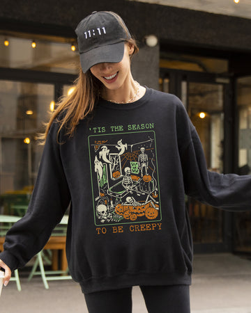 Tis The Season, Creepy, Spooky, Skeleton, Funny, Witch, Aesthetic, Meme, Halloween, Costume Sweatshirt