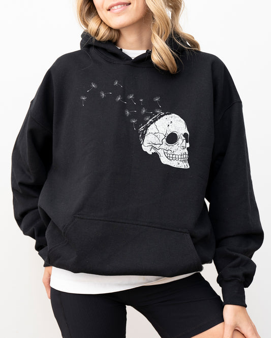 Dandelion Skull, Spooky, Skeleton, Funny, Witch, Aesthetic, Meme, Halloween, Costume, Hoodie, Hooded Sweatshirt