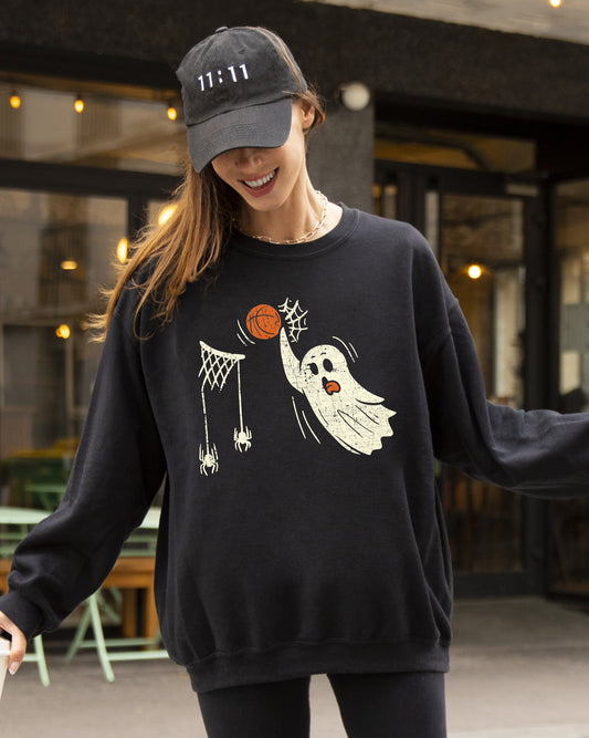 Basketball Ghost, Spooky, Skeleton, Funny, Witch, Aesthetic, Meme, Halloween, Costume Sweatshirt