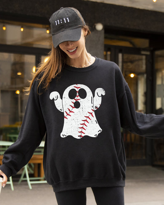 Baseball Ghost, Spooky, Skeleton, Funny, Witch, Aesthetic, Meme, Halloween, Costume Sweatshirt