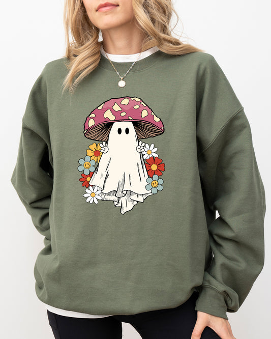 Mushroom Ghost, Skeleton, Spooky, Funny, Witch, Aesthetic, Meme, Halloween, Costume Sweatshirt