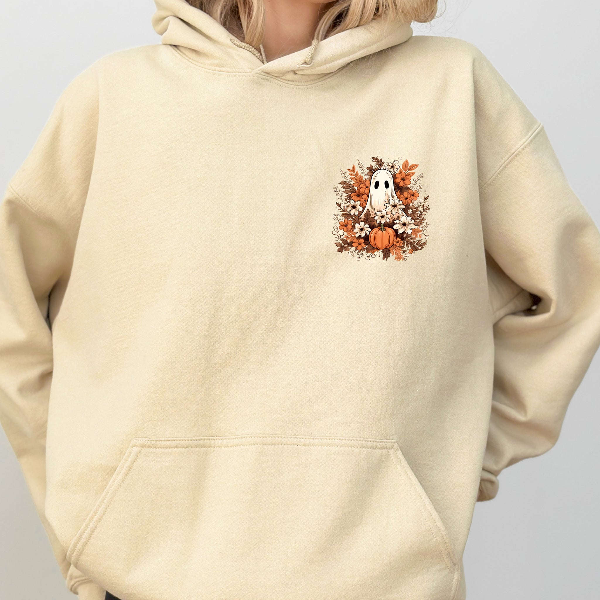 Floral Ghost, Pocket, Skeleton, Spooky, Funny, Witch, Aesthetic, Meme, Halloween, Costume, Hoodie, Hooded Sweatshirt