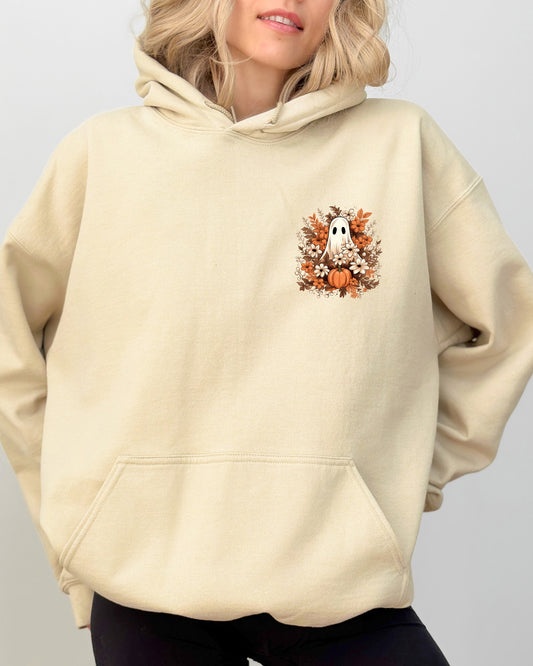 Floral Ghost, Pocket, Skeleton, Spooky, Funny, Witch, Aesthetic, Meme, Halloween, Costume, Hoodie, Hooded Sweatshirt