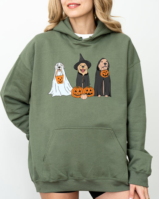 Dog Ghosts, Skeleton, Funny, Pumpkin, Spooky, Witch, Aesthetic, Meme, Halloween, Costume, Hoodie, Hooded Sweatshirt