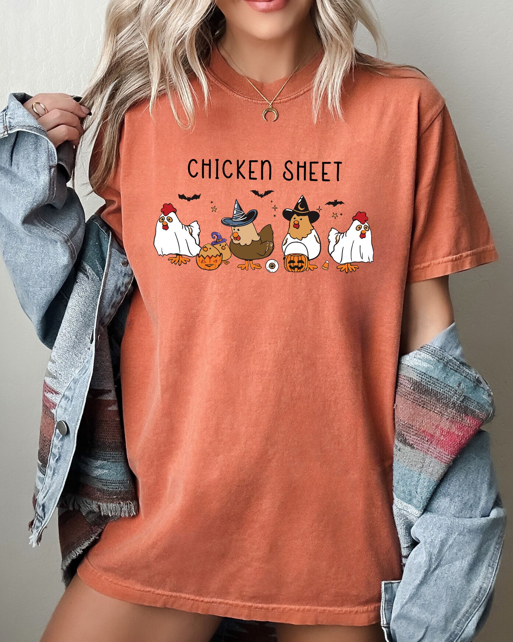 Chicken Sheet, Ghost, Skeleton, Funny, Pumpkin, Spooky, Witch, Aesthetic, Meme, Halloween, Costume, Tshirt Comfort Colors T-Shirt