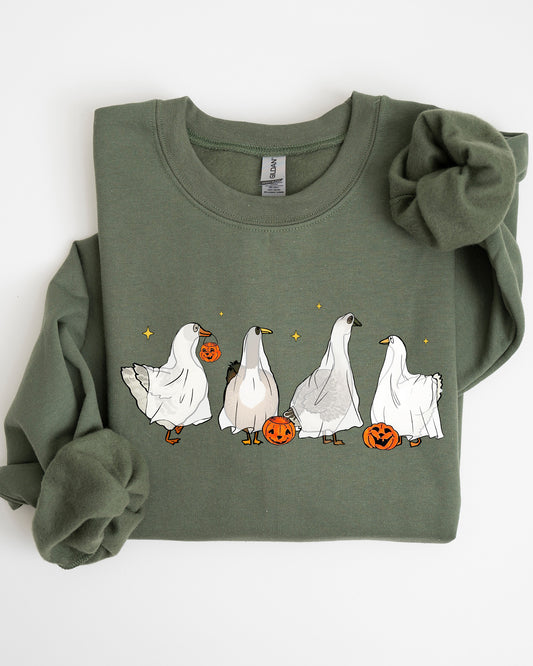 Ghost Geese, Farm, Skeleton, Funny, Pumpkin, Spooky, Witch, Aesthetic, Meme, Halloween, Costume Sweatshirt