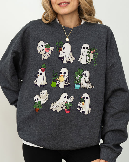 Mini Ghosts, Plant Lover, Skeleton, Coffin, Funny, Pumpkin, Spooky, Witch, Aesthetic, Meme, Halloween, Costume Sweatshirt