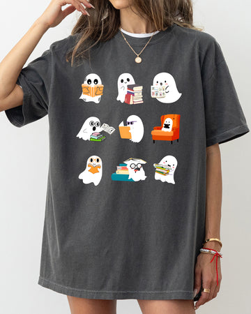 Book Lover Mini Ghosts, Skeleton, Coffin, Funny, Pumpkin, Spooky, Witch, Aesthetic, Meme, Halloween, Costume, Tshirt Comfort Colors T-Shirt
