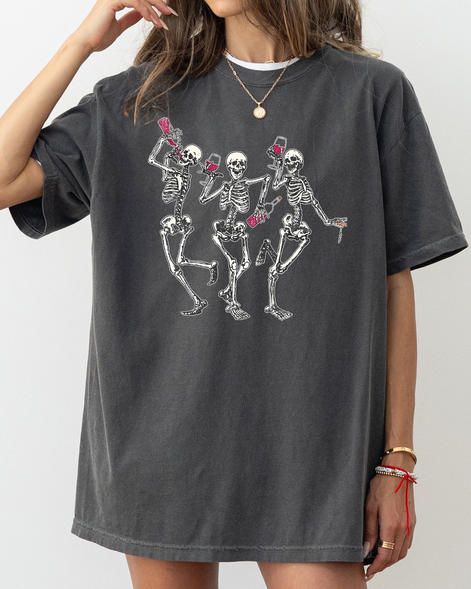 Dancing Skeletons, Wine, Funny, Ghost, Spooky, Witch, Aesthetic, Meme, Halloween, Costume, Tshirt Comfort Colors T-Shirt