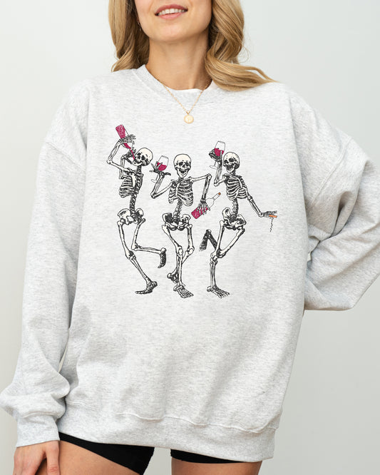 Dancing Skeletons, Wine, Funny, Ghost, Spooky, Witch, Aesthetic, Meme, Halloween, Costume Sweatshirt