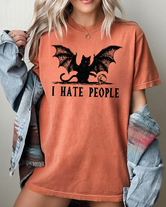 I Hate People, Bat, Skeleton, Funny, Ghost, Spooky, Witch, Aesthetic, Meme, Halloween, Costume, Tshirt