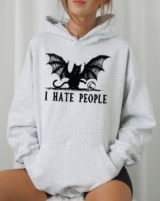 I Hate People, Bat, Skeleton, Funny, Ghost, Spooky, Witch, Aesthetic, Meme, Halloween, Costume, Hoodie, Hooded Sweatshirt