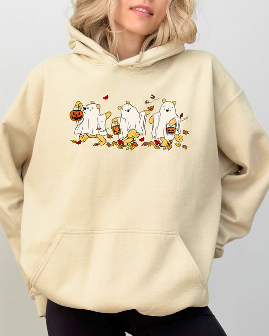 Ghost Pooh, Bear, Skeleton, Funny, Spooky, Witch, Aesthetic, Meme, Halloween, Costume, Hoodie, Hooded Sweatshirt