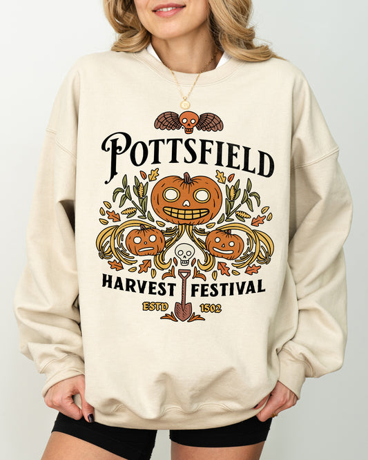 Pottsfield, Harvest Festival, Funny, Spooky, Witch, Aesthetic, Meme, Halloween, Costume Sweatshirt