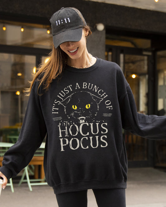 Bunch of Hocus Pocus, Cat, Funny, Spooky, Witch, Aesthetic, Meme, Halloween, Costume Sweatshirt