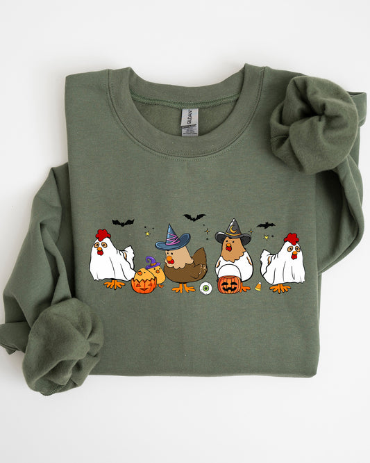 Mini Chickens, Witch, Skeleton, Funny, Spooky, Aesthetic, Meme, Halloween, Costume Sweatshirt