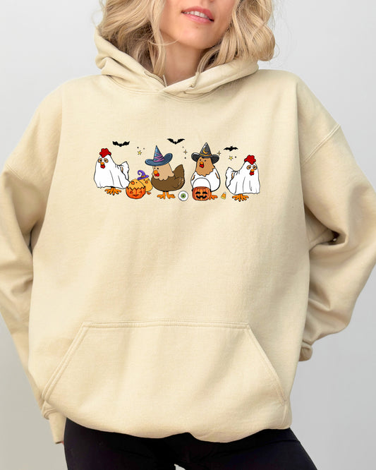 Mini Chickens, Witch, Skeleton, Funny, Spooky, Aesthetic, Meme, Halloween, Costume, Hoodie, Hooded Sweatshirt