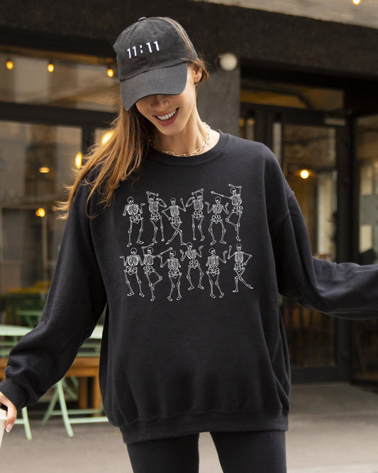 Dancing Skeletons, Witch, Skull, Funny, Spooky, Aesthetic, Meme, Halloween, Costume Sweatshirt