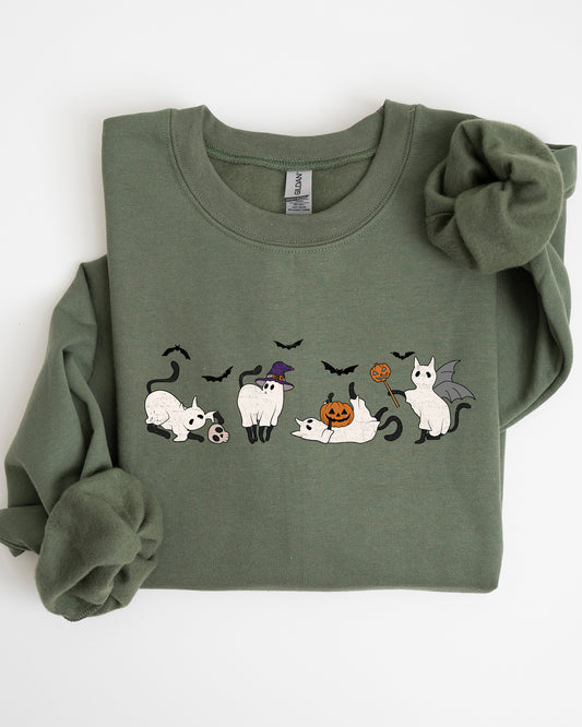 Mini Ghost Cats, Farm, Witch, Skull, Funny, Spooky, Aesthetic, Meme, Halloween, Costume Sweatshirt