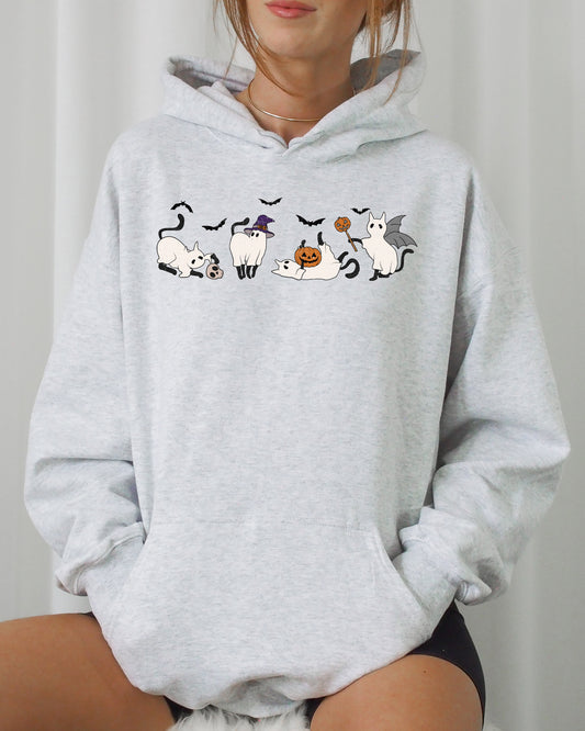 Mini Ghost Cats, Farm, Witch, Skull, Funny, Spooky, Aesthetic, Meme, Halloween, Costume, Hoodie, Hooded Sweatshirt