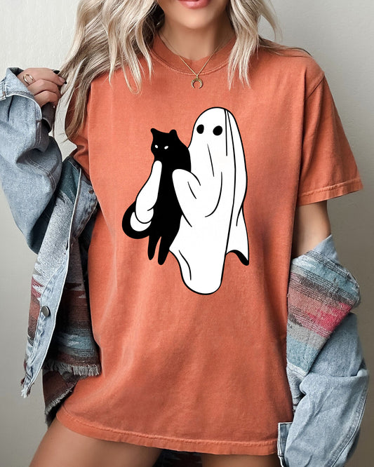 Ghost and Cat, Skeleton, Witch, Skull, Funny, Spooky, Aesthetic, Meme, Halloween, Costume, Tshirt