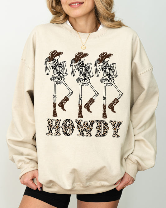 Howdy, Cowboy, Western, Ghost, Skeleton, Witch, Skull, Funny, Spooky, Aesthetic, Meme, Halloween, Costume Sweatshirt