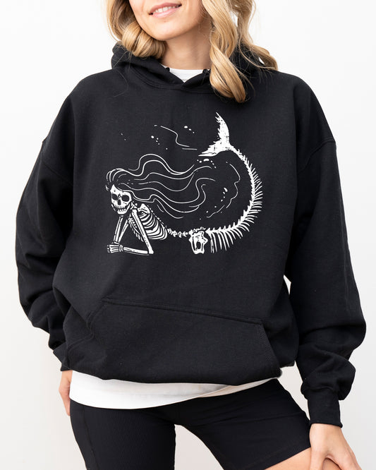 Mermaid Skeleton, Ghost, Skeleton, Witch, Skull, Funny, Spooky, Aesthetic, Meme, Halloween, Costume, Hoodie, Hooded Sweatshirt