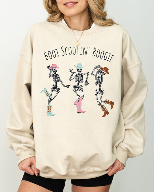 Boot Scootin' Boogie, Western, Skeleton, Ghost, Witch, Skull, Funny, Spooky, Aesthetic, Meme, Halloween, Costume Sweatshirt