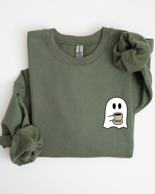 Ghost, Coffee Lover, Pocket, Skeleton, Ghost, Witch, Skull, Funny, Spooky, Aesthetic, Meme, Halloween, Costume Sweatshirt