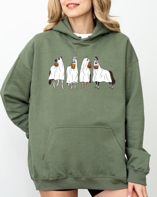 Horse, Ghost, Farm, Skeleton, Witch, Skull, Funny, Spooky, Aesthetic, Meme, Halloween, Costume, Hoodie, Hooded Sweatshirt