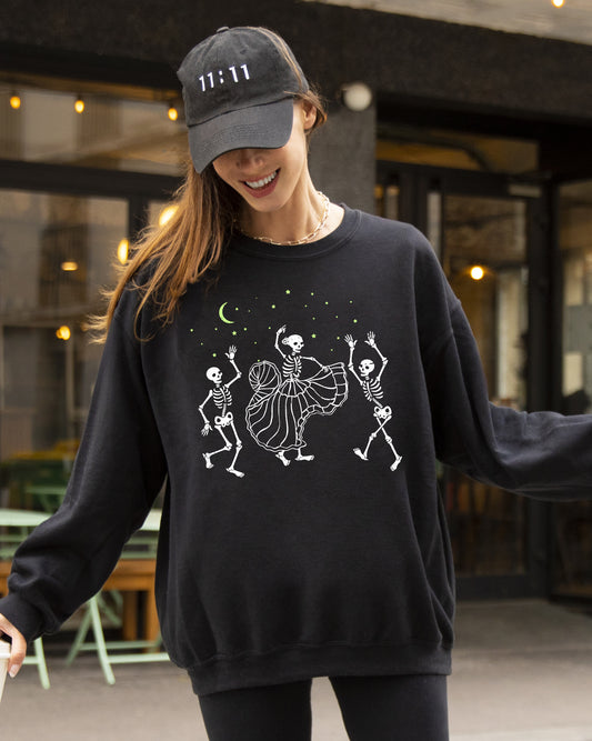 Dance, Day of the Dead, Skeleton, Witch, Skull, Funny, Spooky, Aesthetic, Meme, Halloween, Costume Sweatshirt