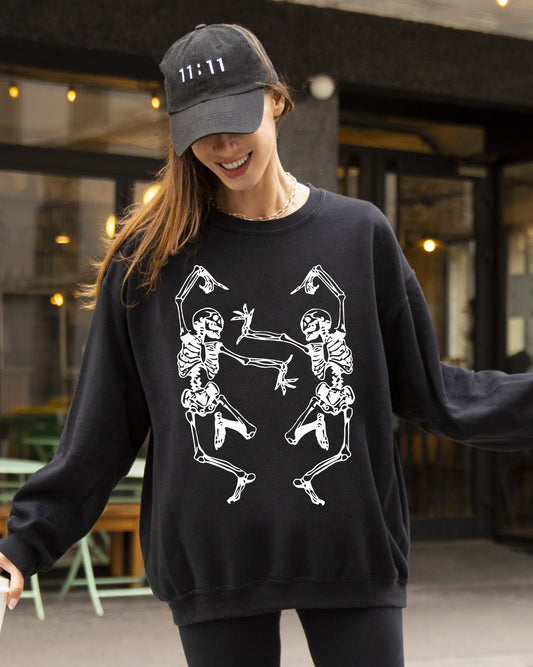 Dancing Skeletons, Ghost, Witch, Skull, Spooky, Aesthetic, Meme, Halloween, Costume Sweatshirt