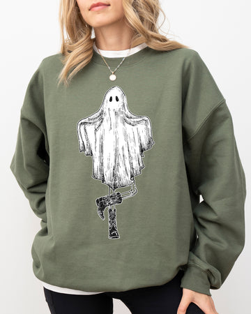 Western Ghost, Cowboy, Skeleton, Witch, Skull, Spooky, Aesthetic, Meme, Halloween, Costume Sweatshirt