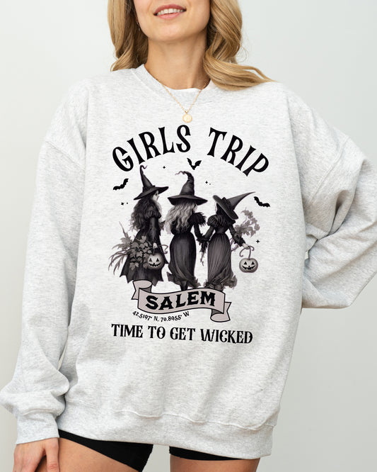 Girls Trip, Salem, Skeleton, Witch, Skull, Spooky, Aesthetic, Meme, Halloween, Costume Sweatshirt