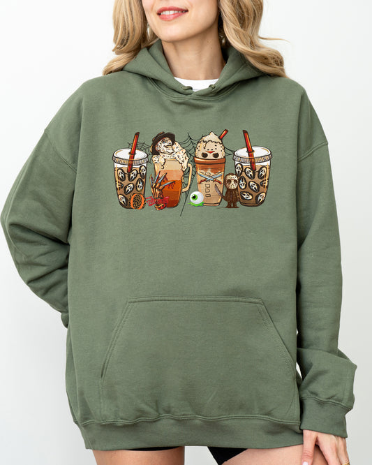 Halloween Coffee, Skeleton, Ghost, Witch, Skull, Spooky, Aesthetic, Meme, Halloween, Costume, Hoodie, Hooded Sweatshirt