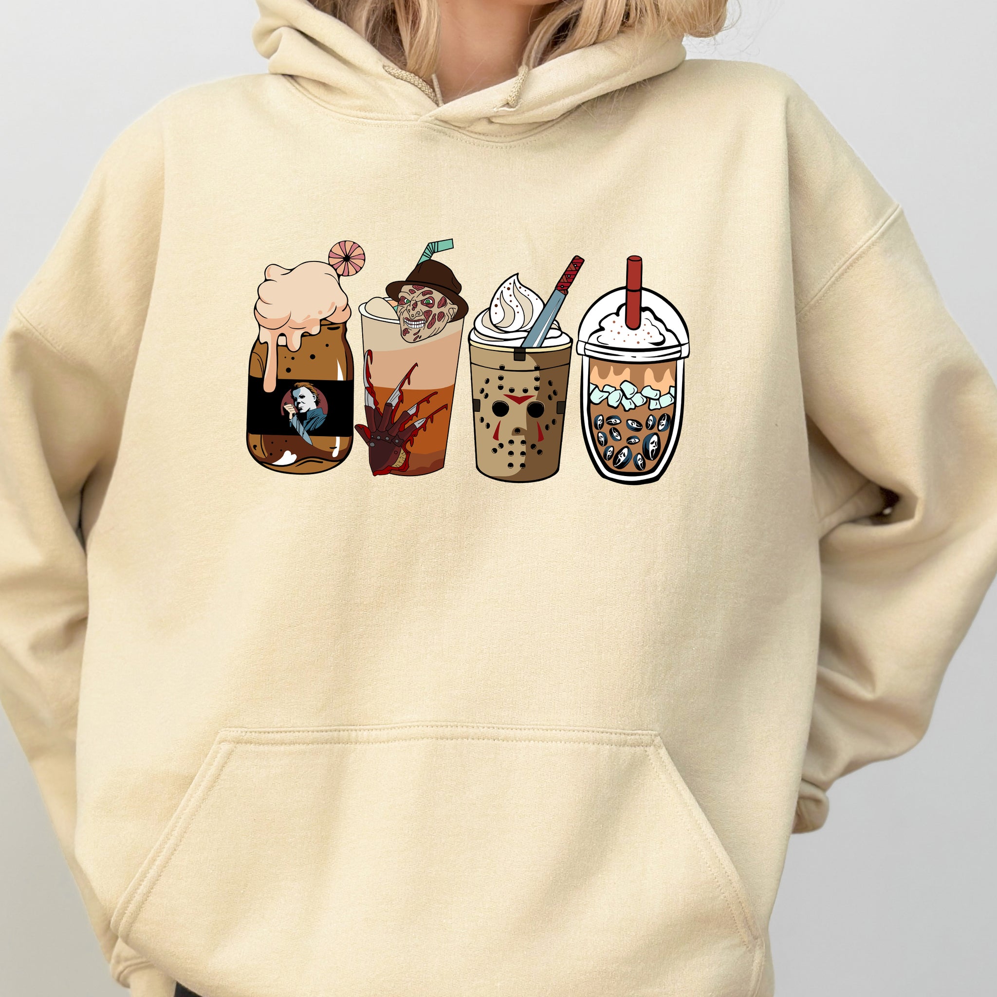 Halloween Coffee, Vintage, Skeleton, Ghost, Witch, Skull, Spooky, Aesthetic, Meme, Halloween, Costume, Hoodie, Hooded Sweatshirt