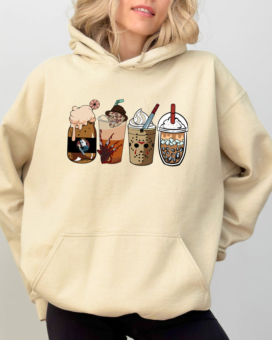 Halloween Coffee, Vintage, Skeleton, Ghost, Witch, Skull, Spooky, Aesthetic, Meme, Halloween, Costume, Hoodie, Hooded Sweatshirt