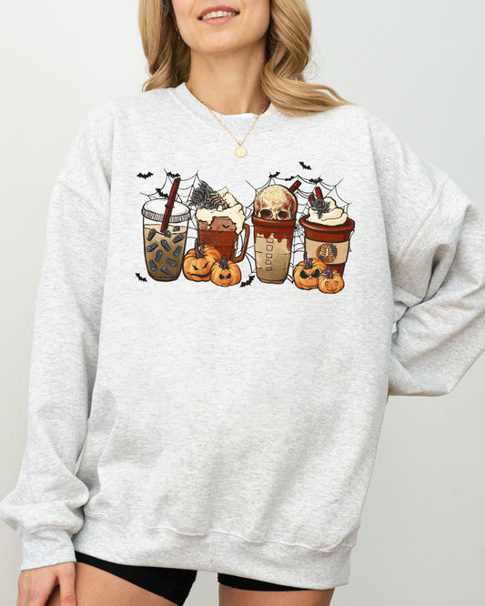 Halloween Coffee, Retro, Skeleton, Ghost, Witch, Skull, Spooky, Aesthetic, Meme, Halloween, Costume Sweatshirt