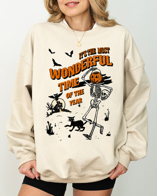 It's The Most Wonderful Time Of The Year, Skeleton, Witch, Skull, Spooky, Aesthetic, Meme, Halloween, Costume Sweatshirt