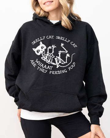 Skelly Cat, Skeleton, Ghost, Witch, Skull, Spooky, Aesthetic, Meme, Halloween, Costume, Hoodie, Hooded Sweatshirt