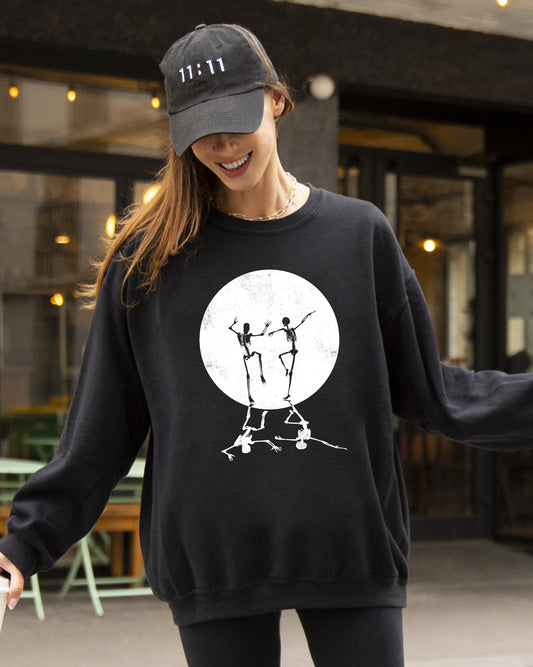 Dancing Skeletons, Moon, Ghost, Witch, Skull, Spooky, Aesthetic, Meme, Halloween, Costume Sweatshirt