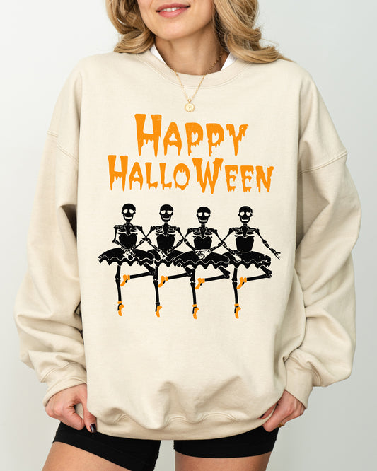 Happy Halloween, Dancing Skeletons, Ghost, Witch, Skull, Spooky, Aesthetic, Meme, Halloween, Costume Sweatshirt