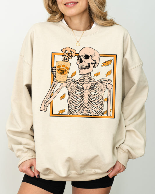 Pumpkin Spice, Coffee, Skeleton, Ghost, Witch, Skull, Spooky, Aesthetic, Meme, Halloween, Costume Sweatshirt