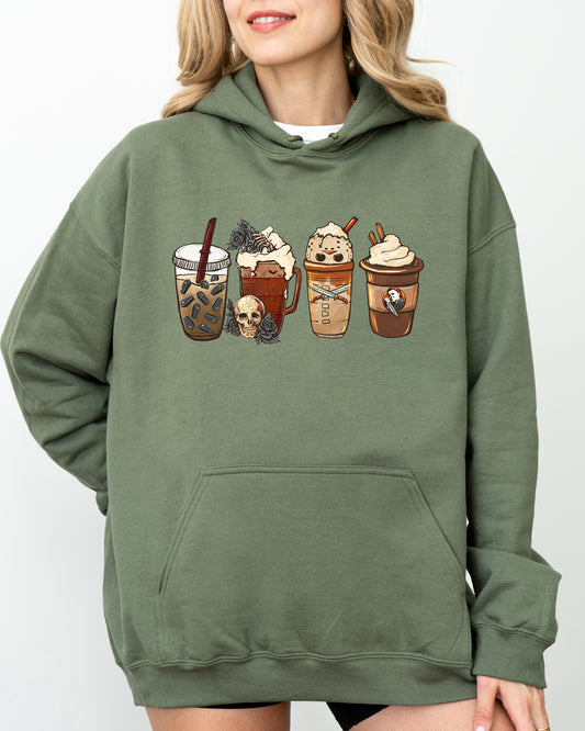 Halloween Coffee, Spooky, Skeleton, Ghost, Witch, Skull, Aesthetic, Meme, Halloween, Costume, Hoodie, Hooded Sweatshirt