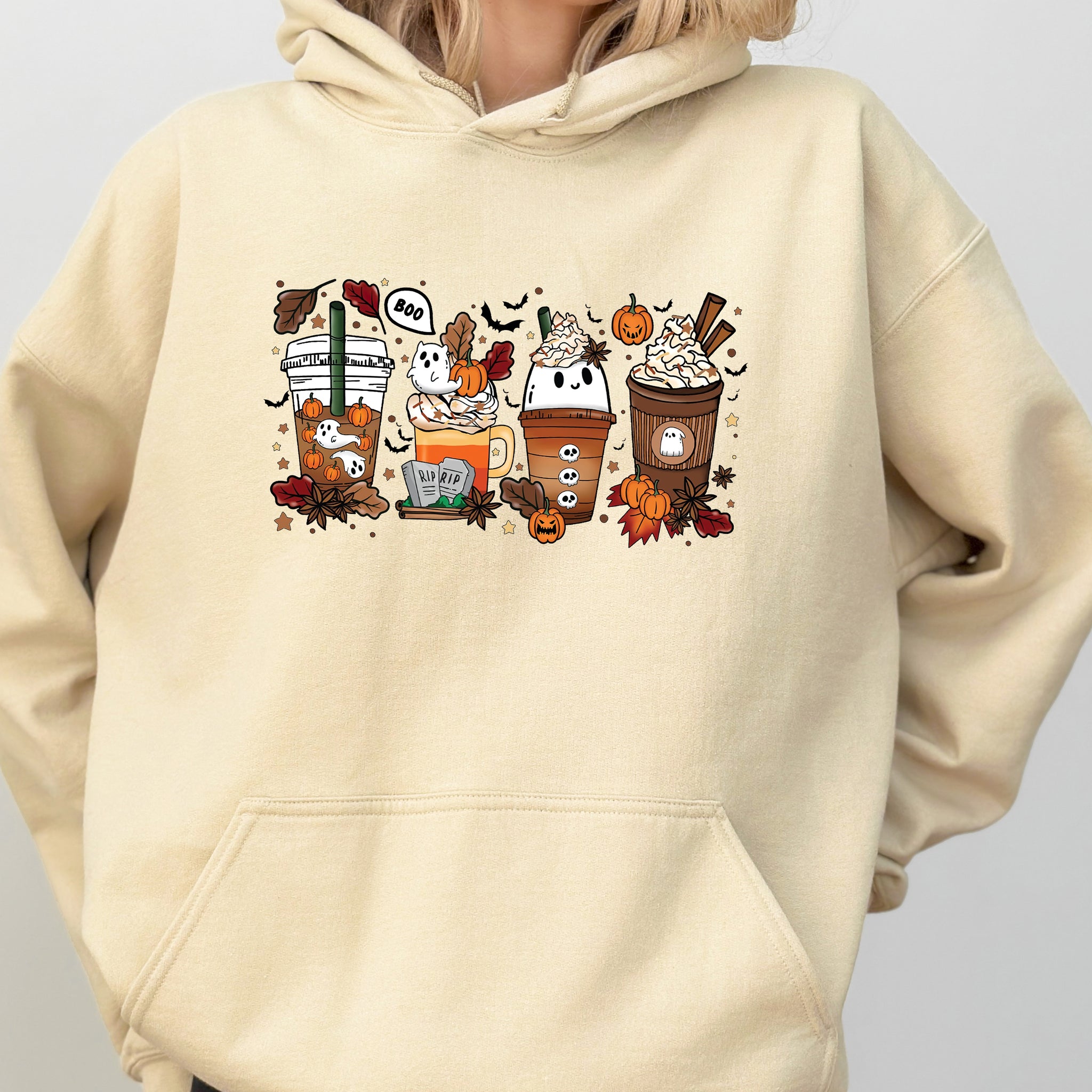 Halloween Coffee, Horror Movie, Spooky, Skeleton, Ghost, Witch, Skull, Aesthetic, Meme, Halloween, Costume, Hoodie, Hooded Sweatshirt