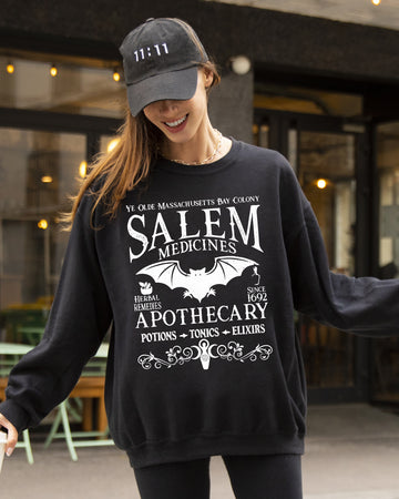 Salem Medicines, Spooky, Skeleton, Ghost, Witch, Skull, Aesthetic, Meme, Halloween, Costume Sweatshirt